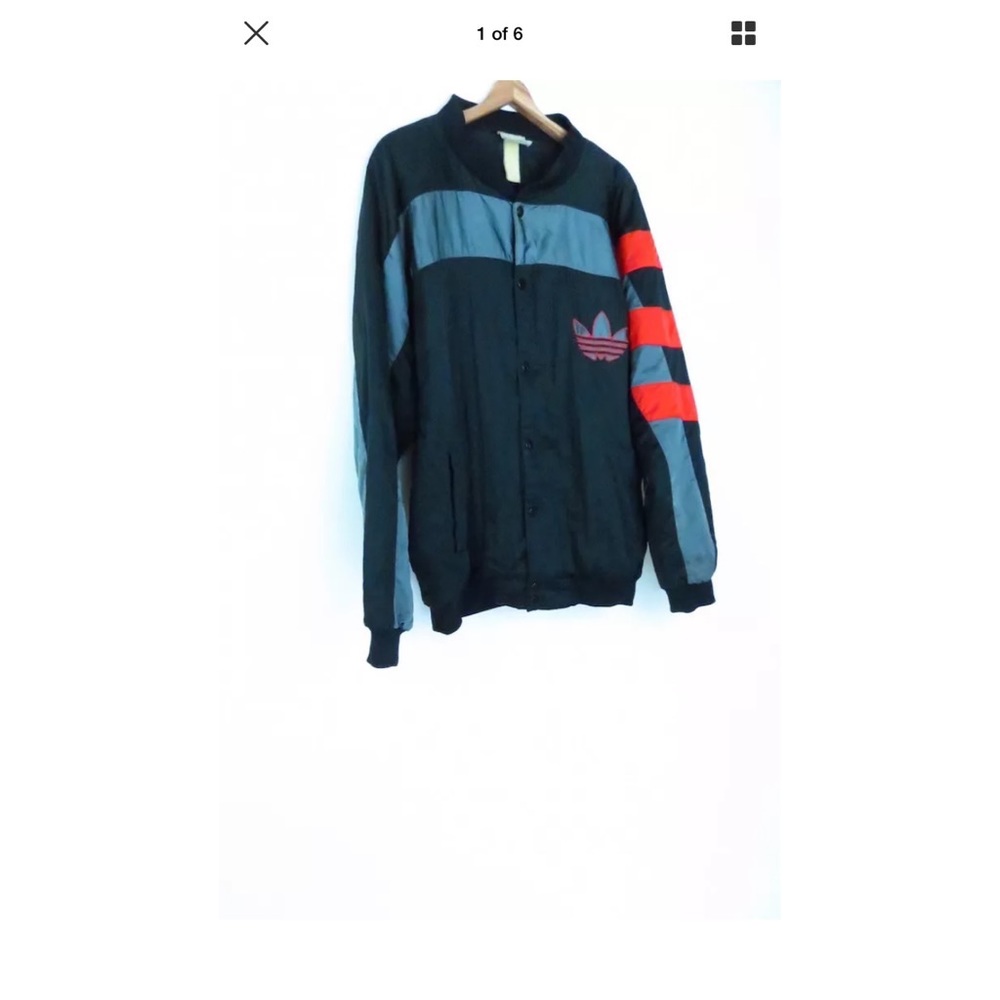 Vintage 80s Adidas black grey red jacket 52
